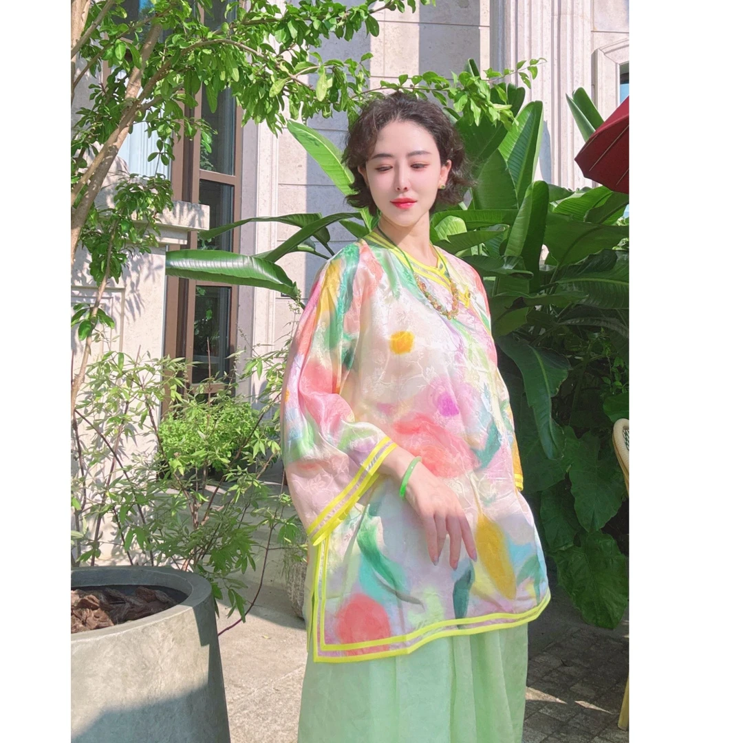 3677《花海蔷薇》晕染桑蚕丝上衣