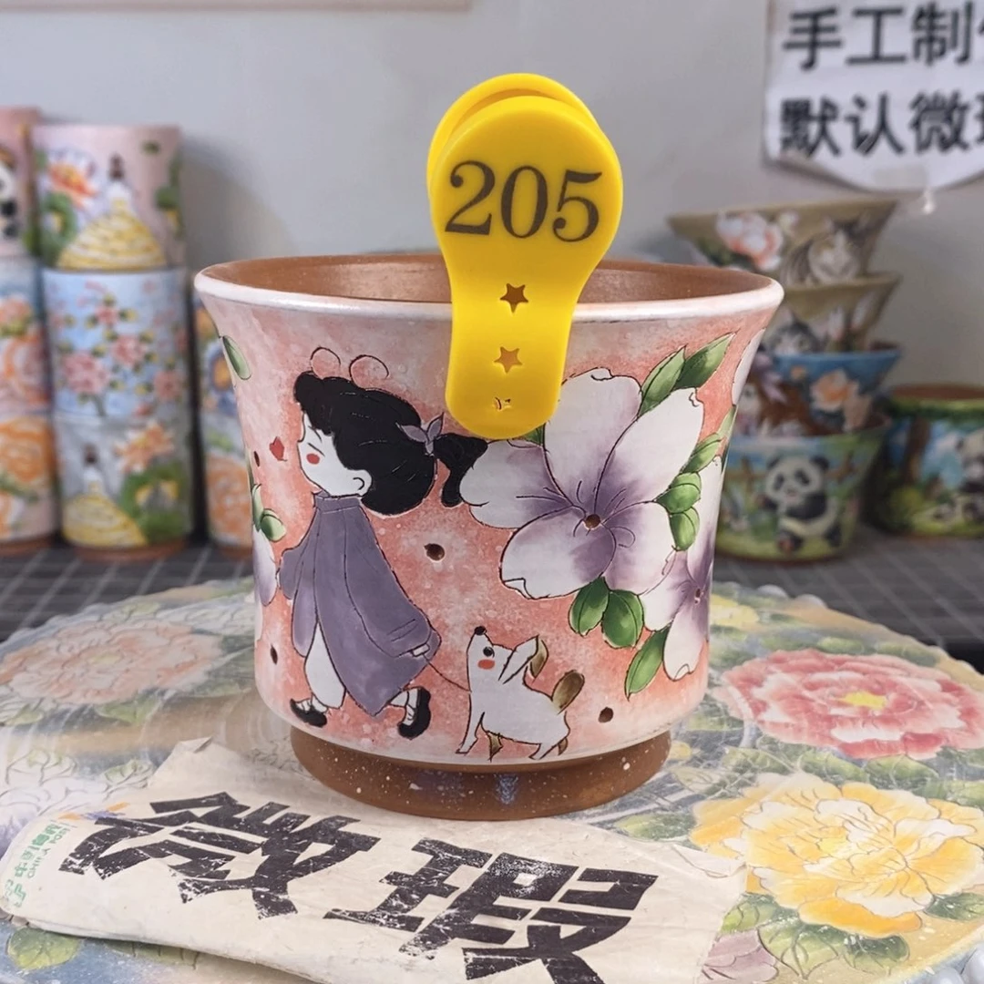 紫砂花盆红陶手绘花盆