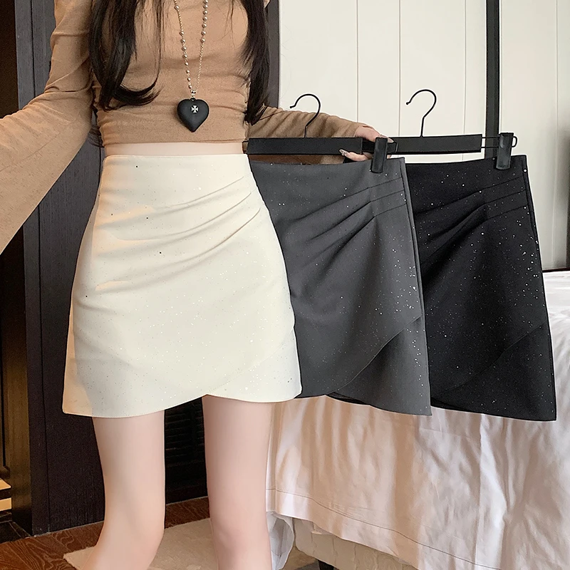 亮片西装半身裙夏季2025新款高腰不规则A字裙显瘦包臀裙百搭短裙
