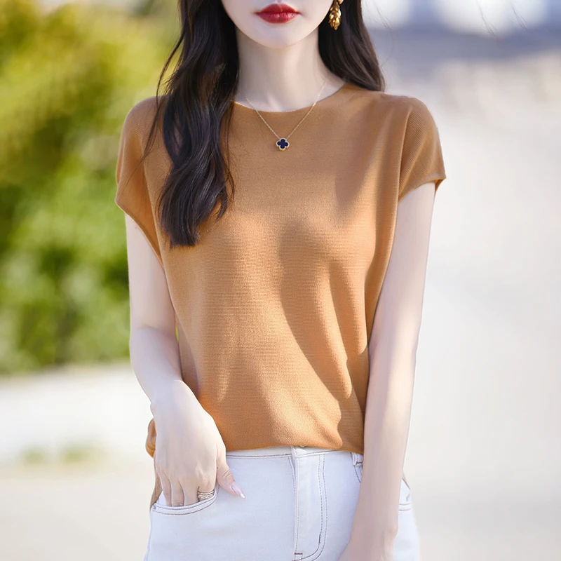 哥弟阿玛施正品夏季新款圆领短袖纯色系T恤衫时尚百搭针织衫上衣