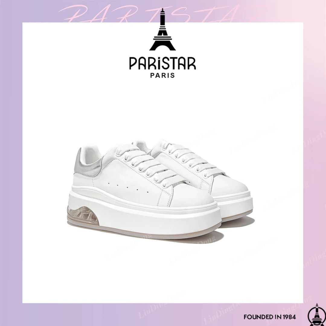 【刘叮咚女鞋】「巴黎铁塔」2025新款厚底气垫休闲运动小白鞋PARISTAR