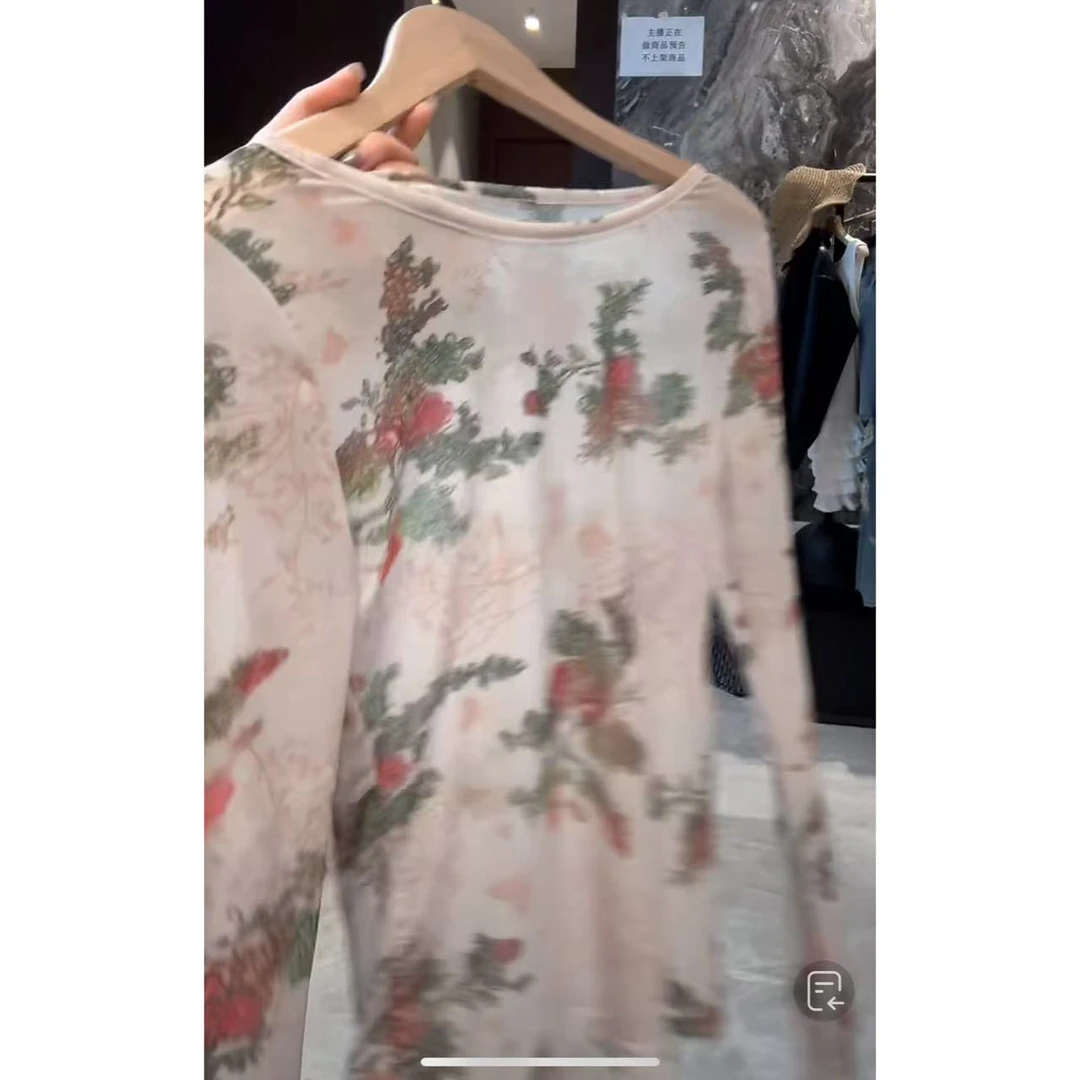 徐秋阳  碎花网纱  春季新款百搭时尚休闲显瘦显白上衣9770