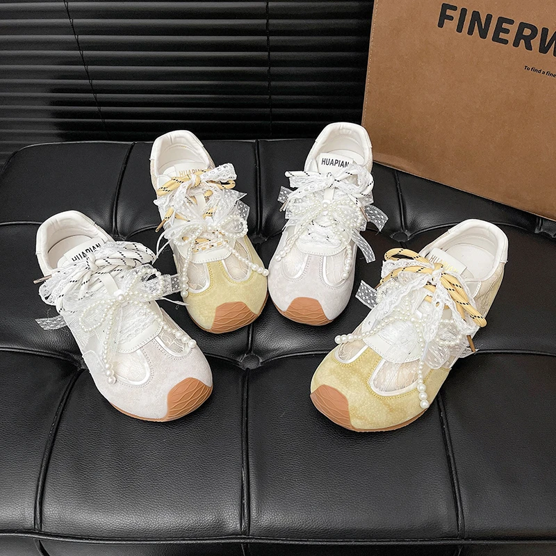 【5076】珍珠小草坪增高6cm德训鞋女网面透气