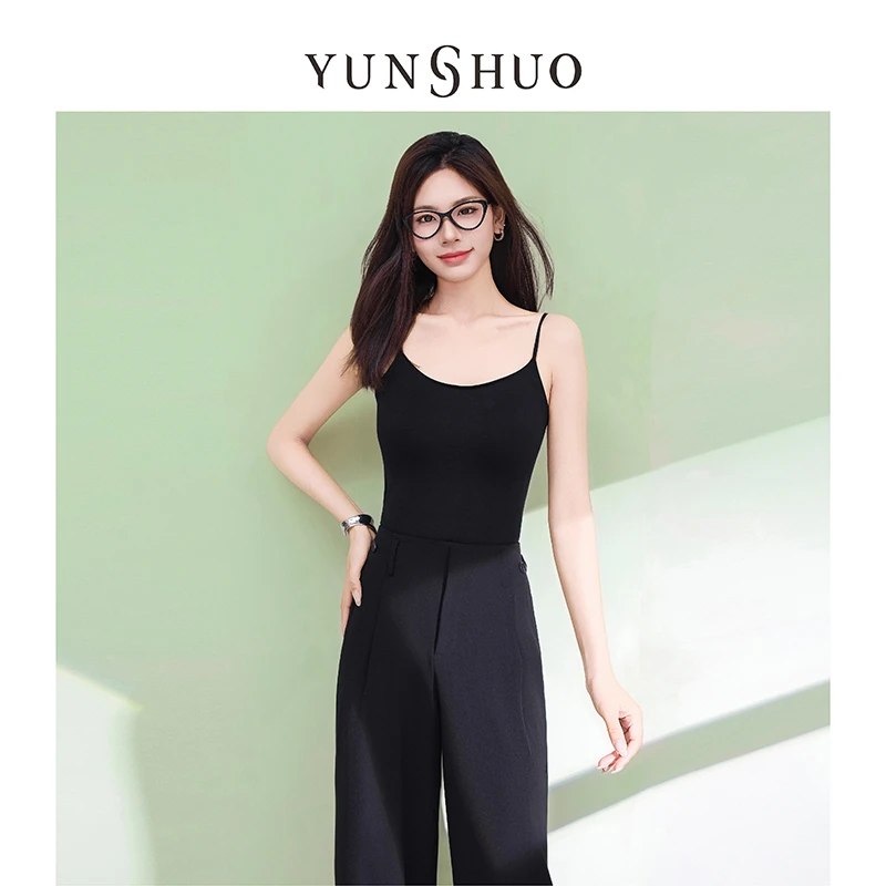 允硕新品时尚方领吊带简约女纯色聚拢无痕百搭气质美背上衣310007