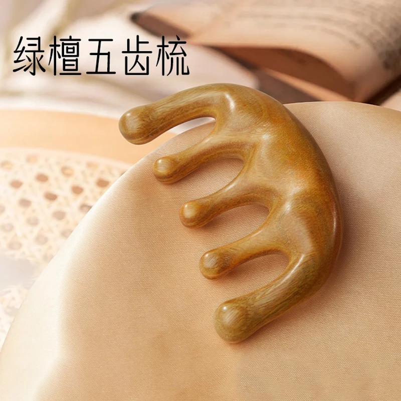 天然黑檀木按摩梳经络梳头皮头部五大齿指养生梳子刮痧