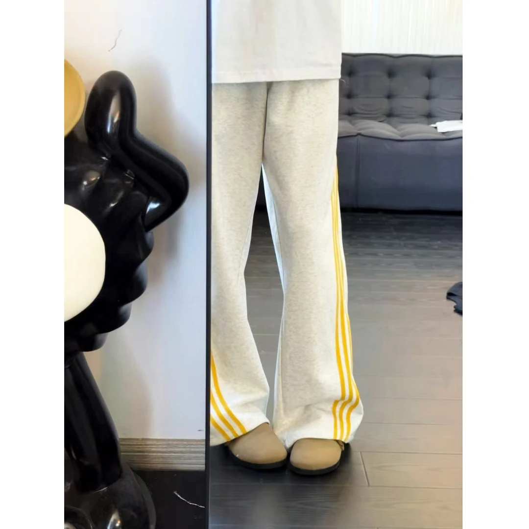 美式三条杠撞色直筒阔腿卫裤男女秋季重磅宽松设计感体闲裤运动裤