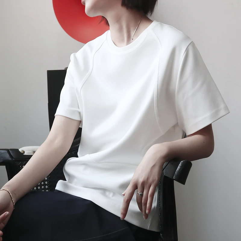 【现货发】极简风 设计感别致纯色短袖女夏季简约休闲基础款上衣服