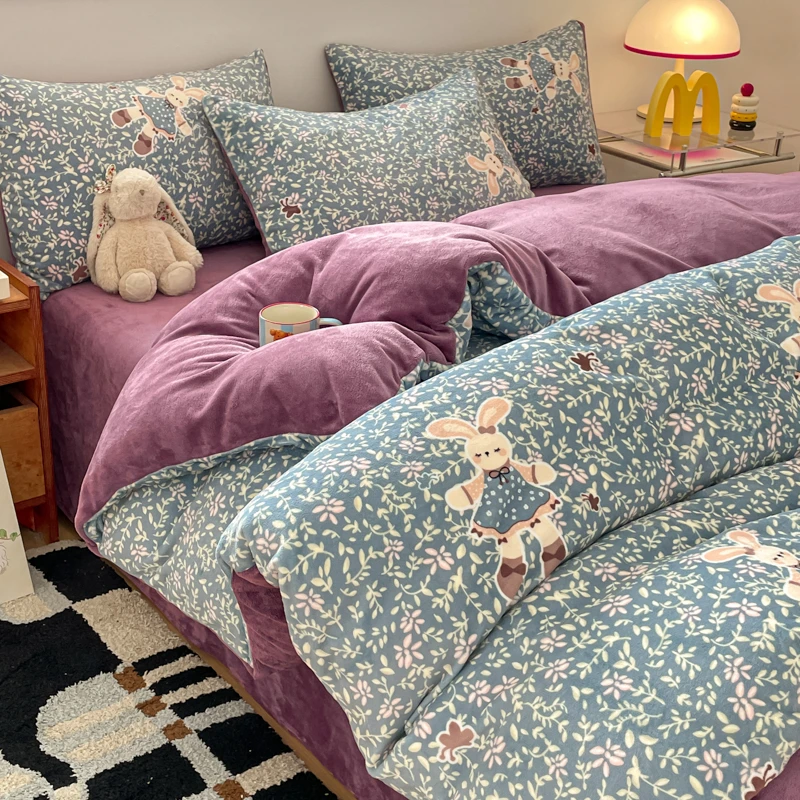加厚牛奶绒印花单被套学生宿舍卡通被子罩卧室单双人被罩200x230