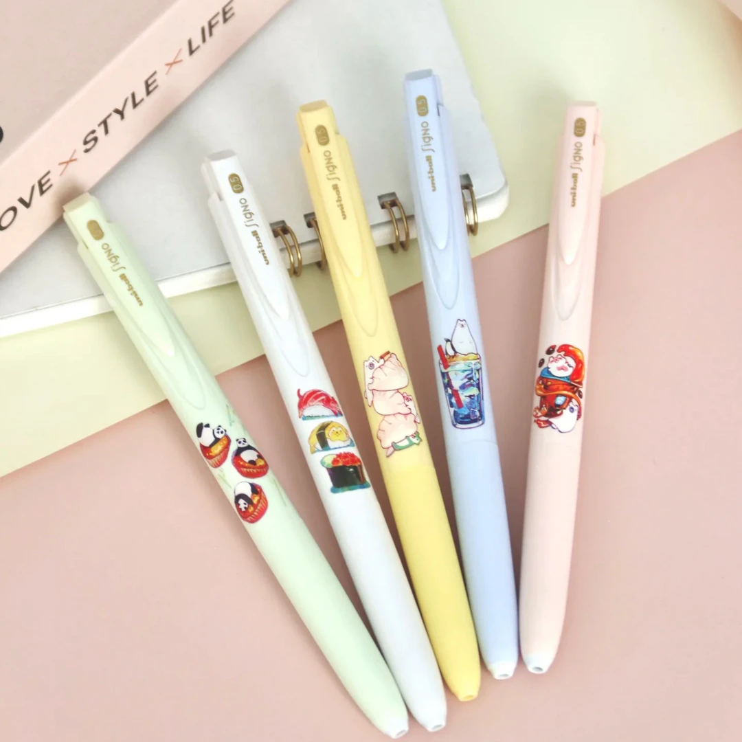 uni三菱美食馆限定按动中性笔黑UMN185考试刷题0.5黑umn155签字笔