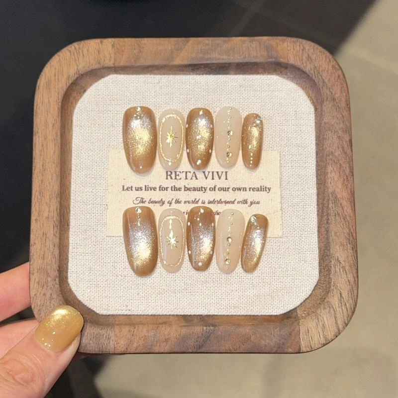 【焦糖小姐】显白焦糖玻璃珠ins风纯手工穿戴甲短款美甲指甲贴片