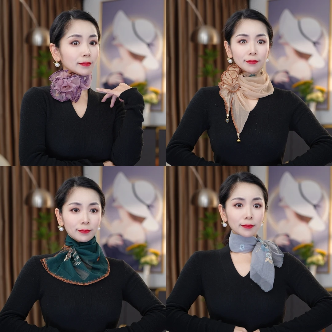 新款刺绣护颈防晒懒人磁扣小方巾（65*65cm)