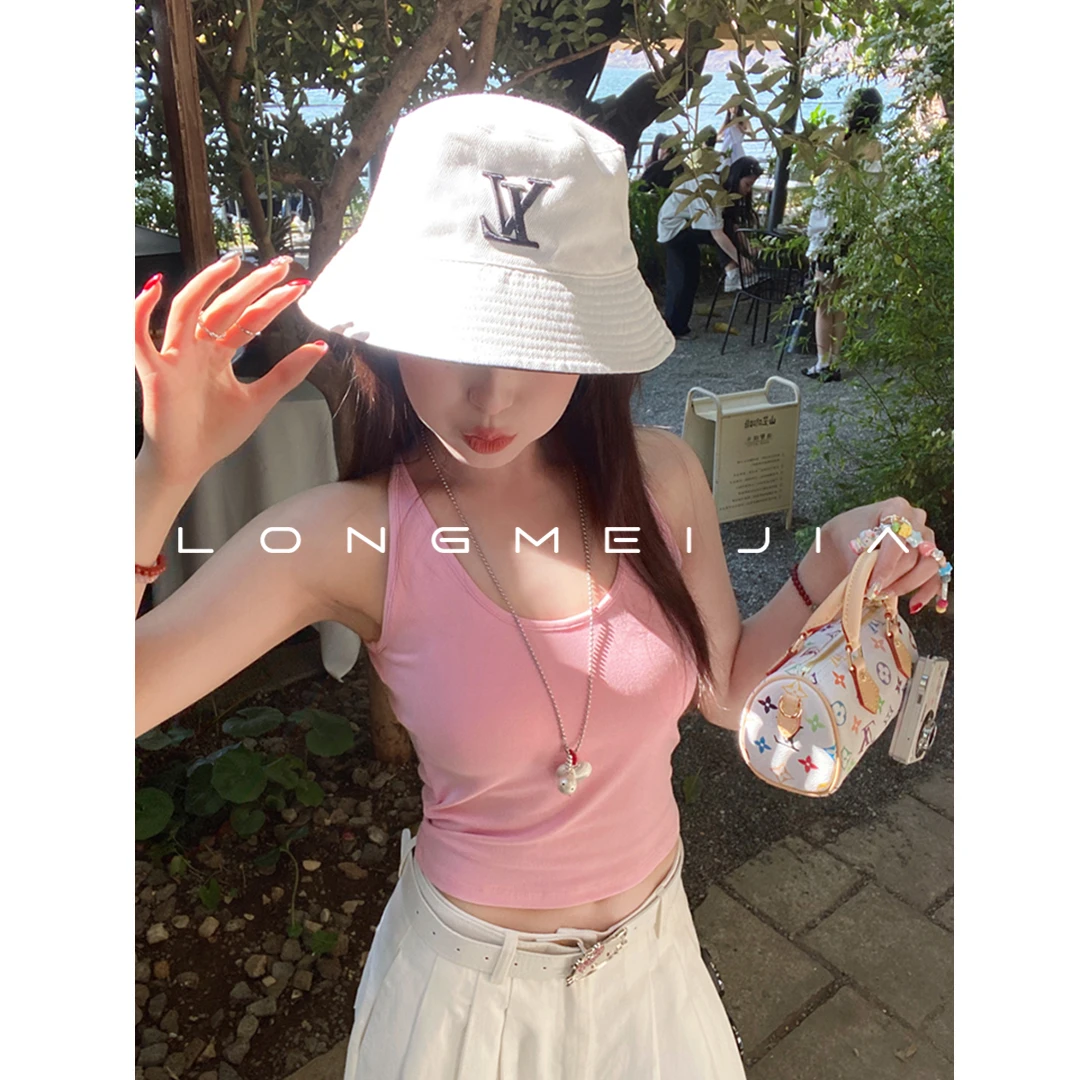 粉色吊带胸垫女内搭2025夏新款绝美背心打底外穿无袖小上衣