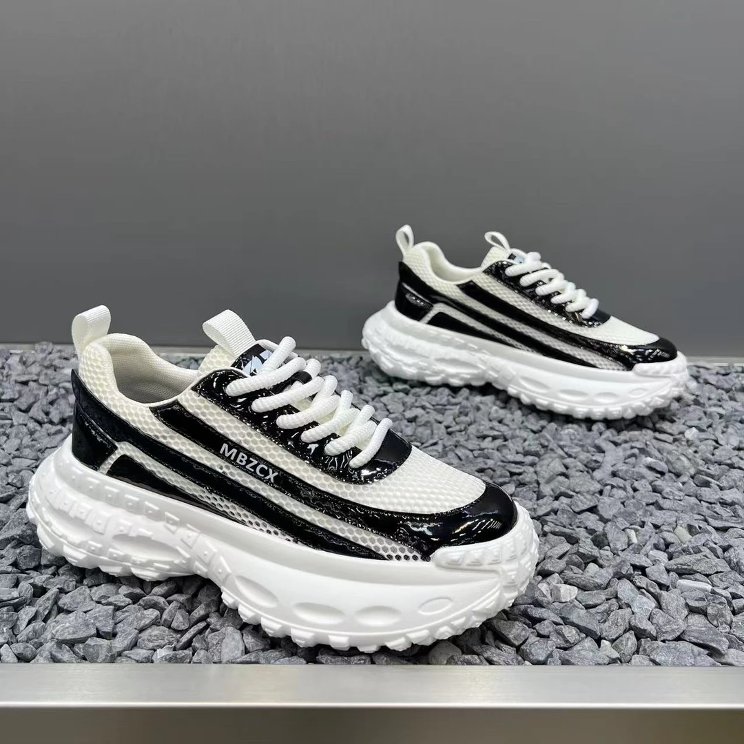 2025夏季新款低帮增高个性拼接网面透气男款潮鞋时尚休闲百搭系带