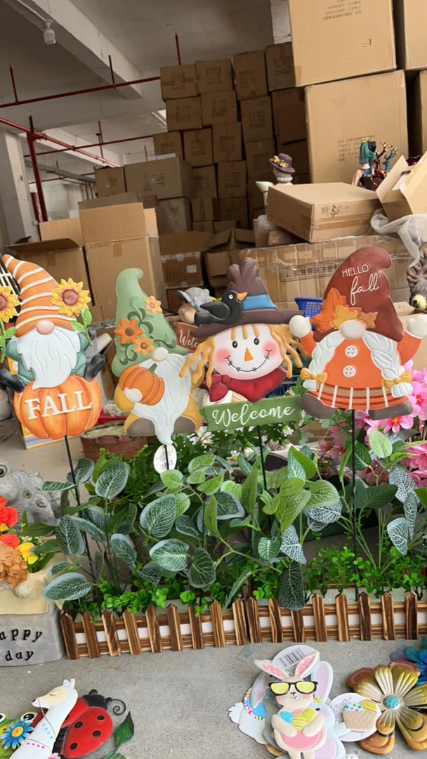 地精 稻草人 花插四件套摆件