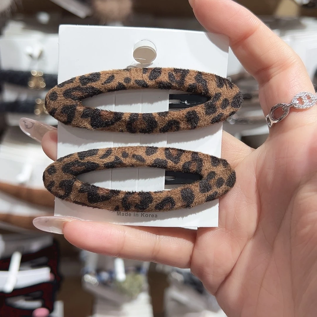 皮质铁合金豹纹椭圆掰掰夹