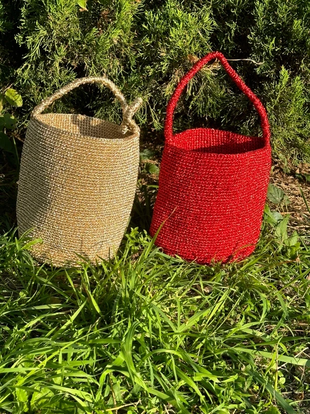 韩国东大门小众正品金线手工编织包包百搭甜酷腋下水桶包手拎包女