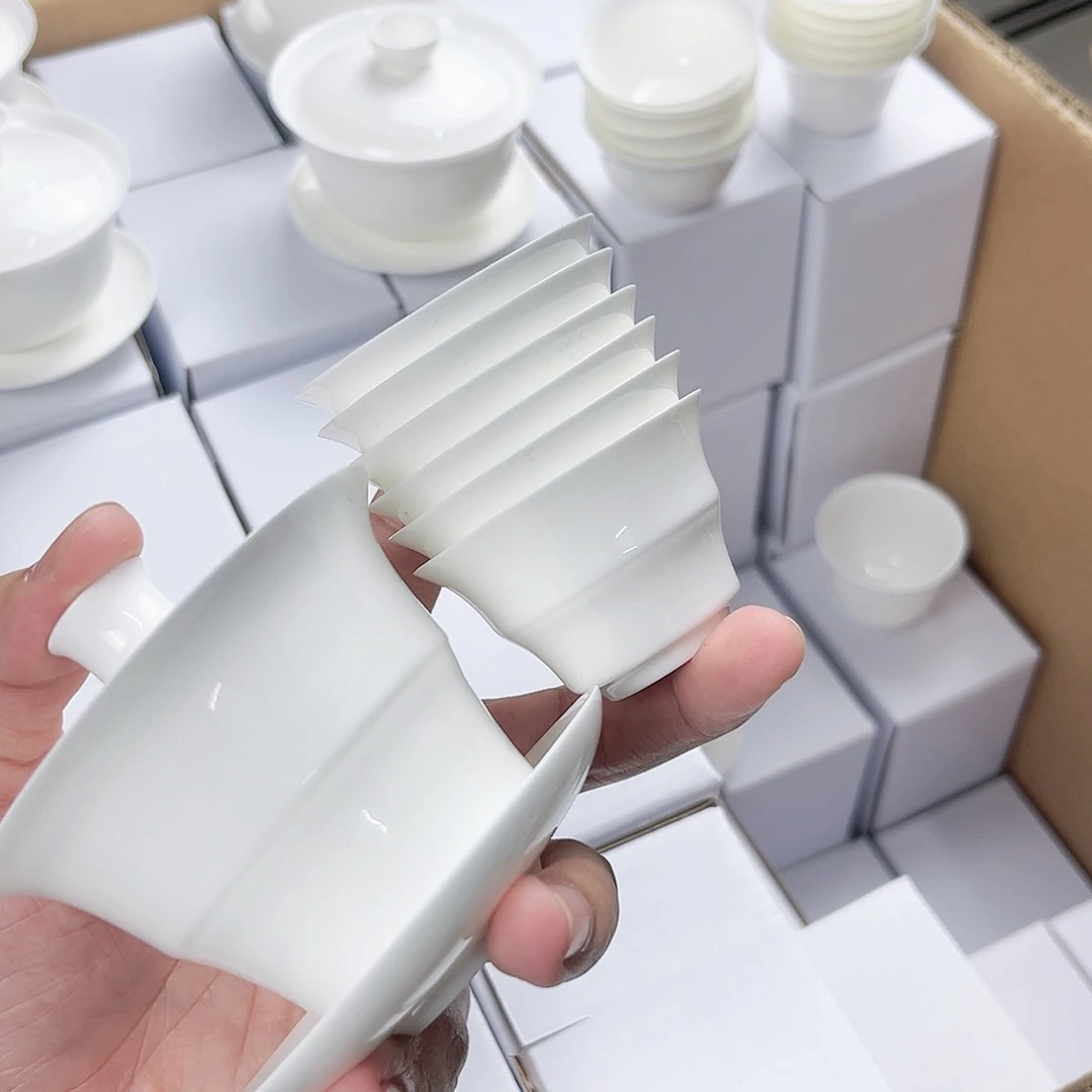 【闪购商品】90竹节+6竹节杯骨瓷盖碗套装