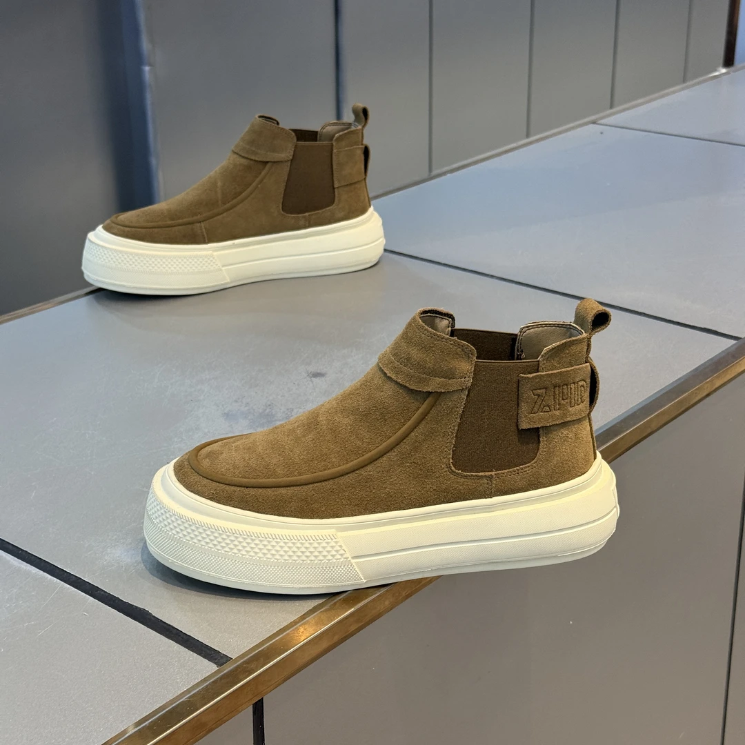 增高一脚蹬切尔西靴高帮马丁靴潮流厚底加绒鞋子