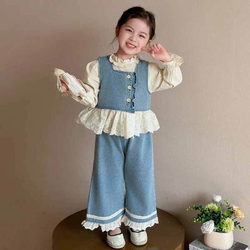 女童春装洋气套装女宝宝韩版公主牛仔马甲三件套儿童网红衣服春秋