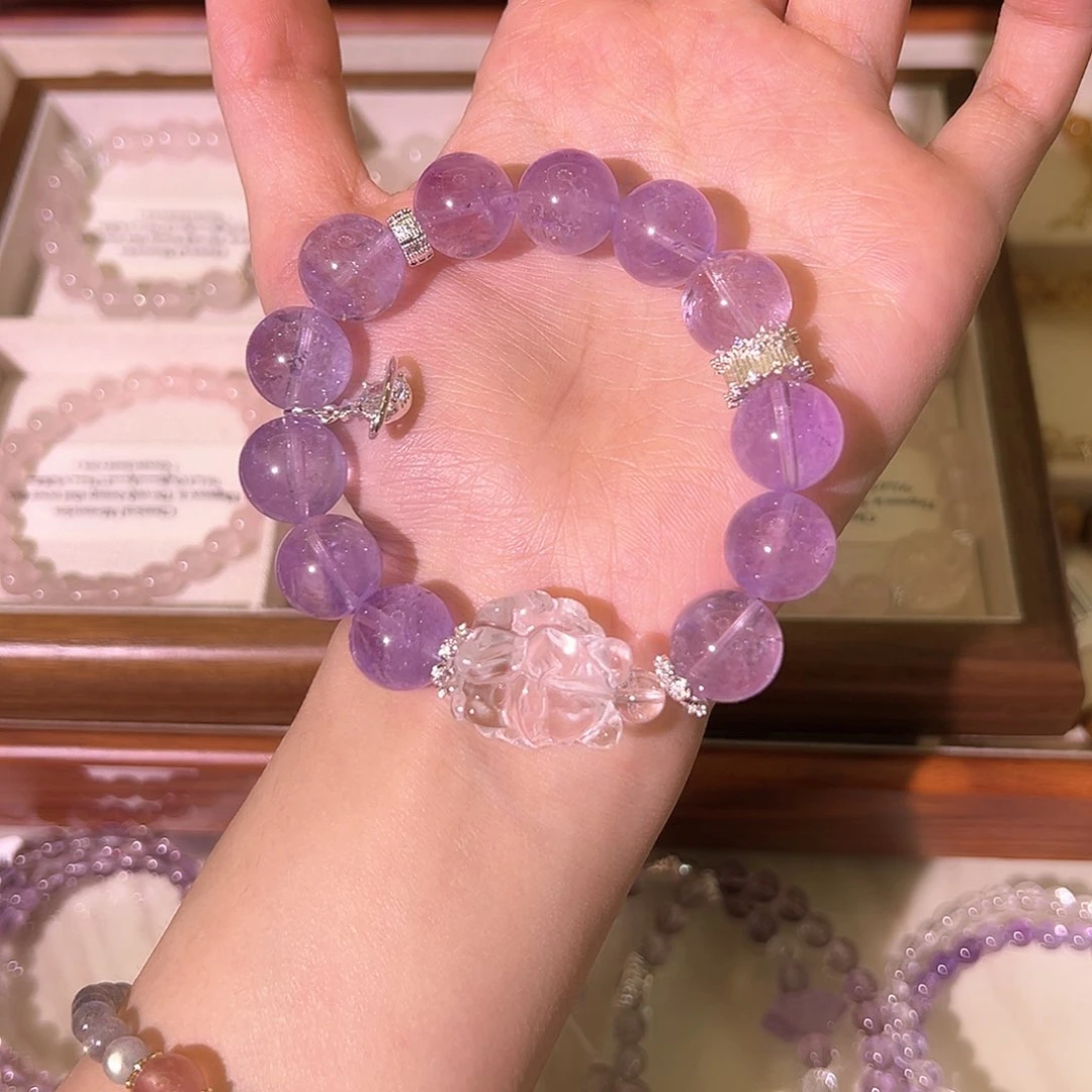 烟晶手链银S925镶嵌紫水晶