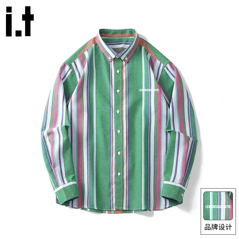 i.t:CHOCOOLATE男士2025春秋季美式条纹长袖衬衫小众休闲潮牌衬衣