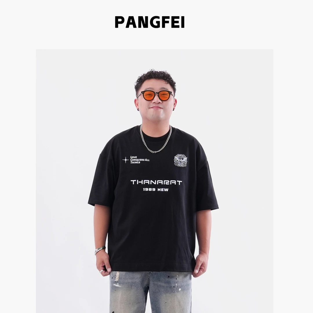 DT133大码男装夏季新款男士宽松美式国潮风黑色短袖T恤炸街必备