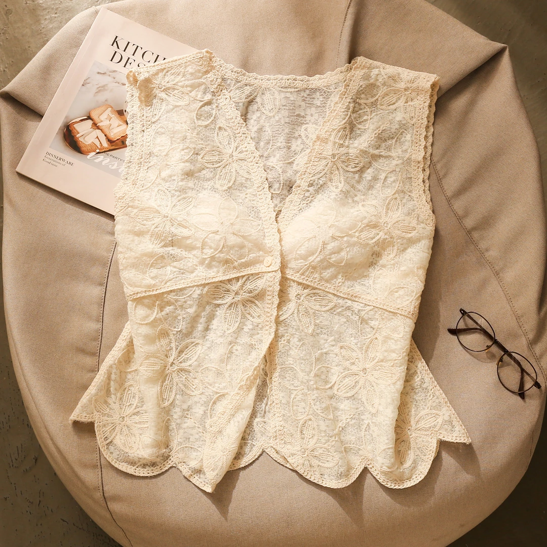 超好看提花蕾丝边V领马甲背心2025女夏洋气减龄叠穿修身无袖上衣