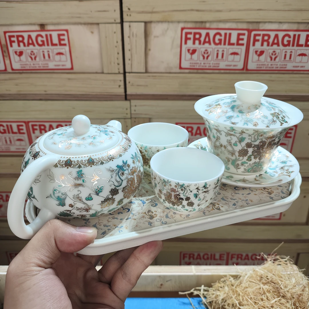 【闪购商品】羊脂玉金银缠莲套组mc157