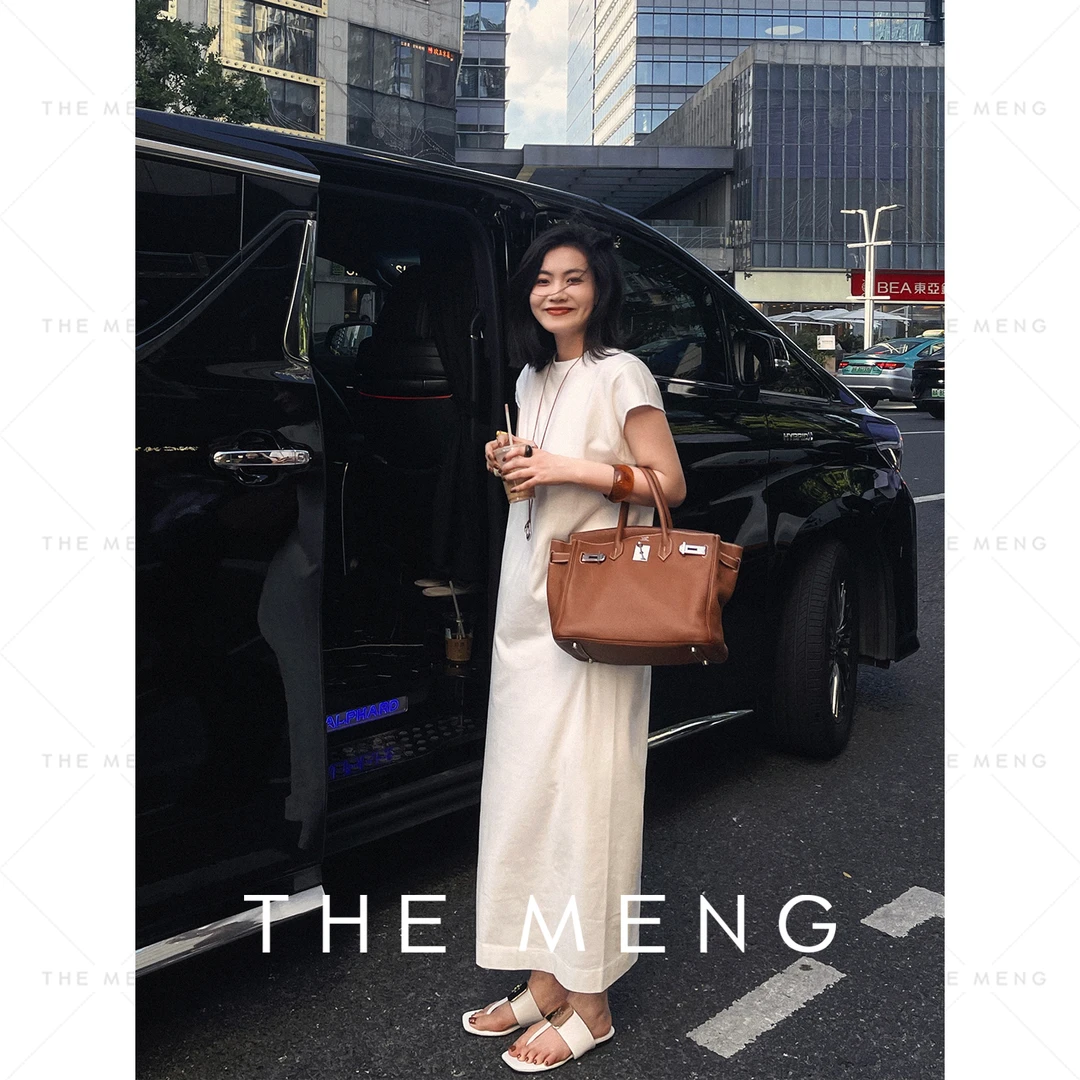 THE MENG【纯粹】100棉无袖圆领纯色舒适柔软连衣裙#M243G0076