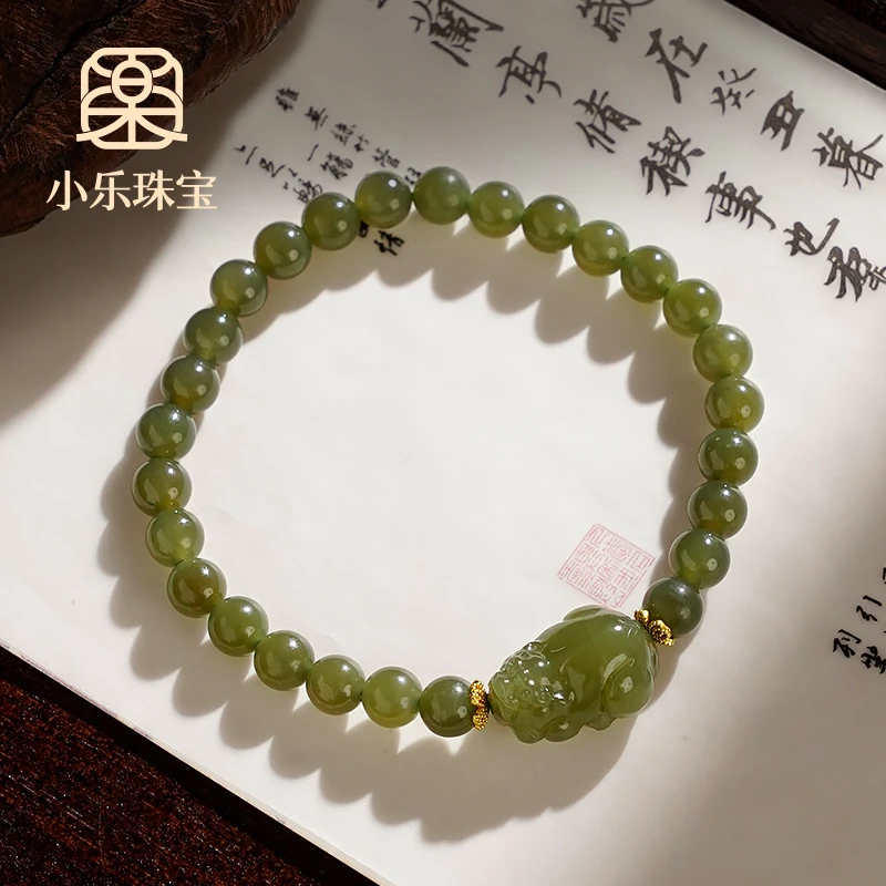 原创天然通体和田玉貔貅手链手工手串珠多样性发一-8913