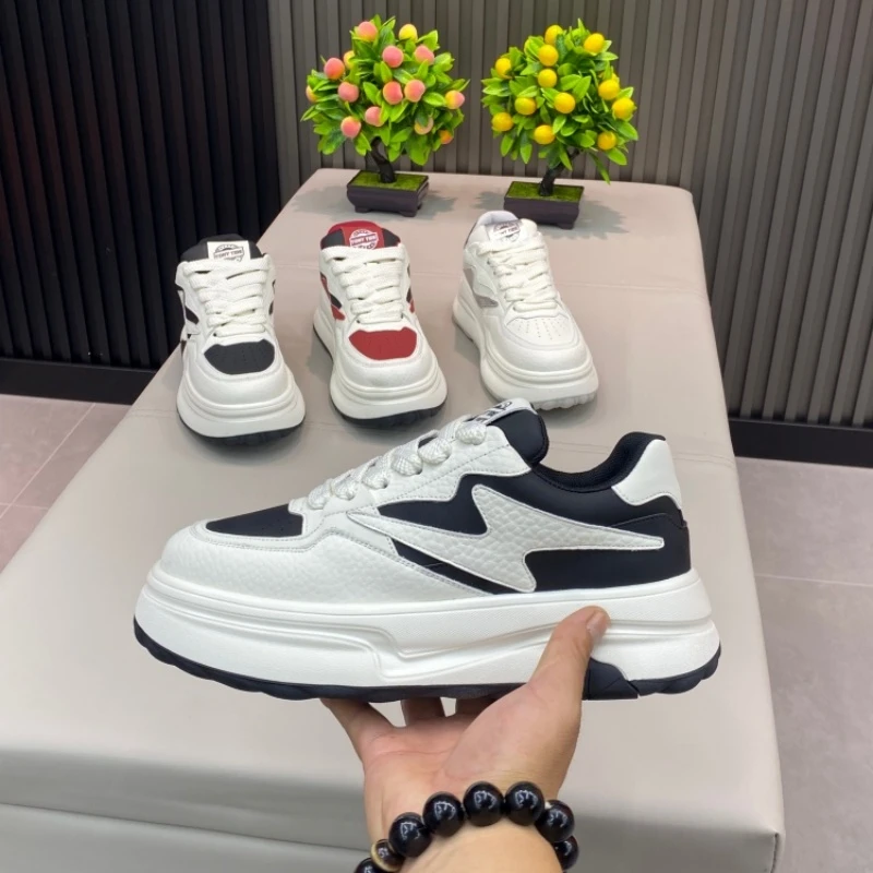 男鞋2025秋季新款时尚百搭小白鞋厚底内增高男板鞋个性潮流休闲鞋