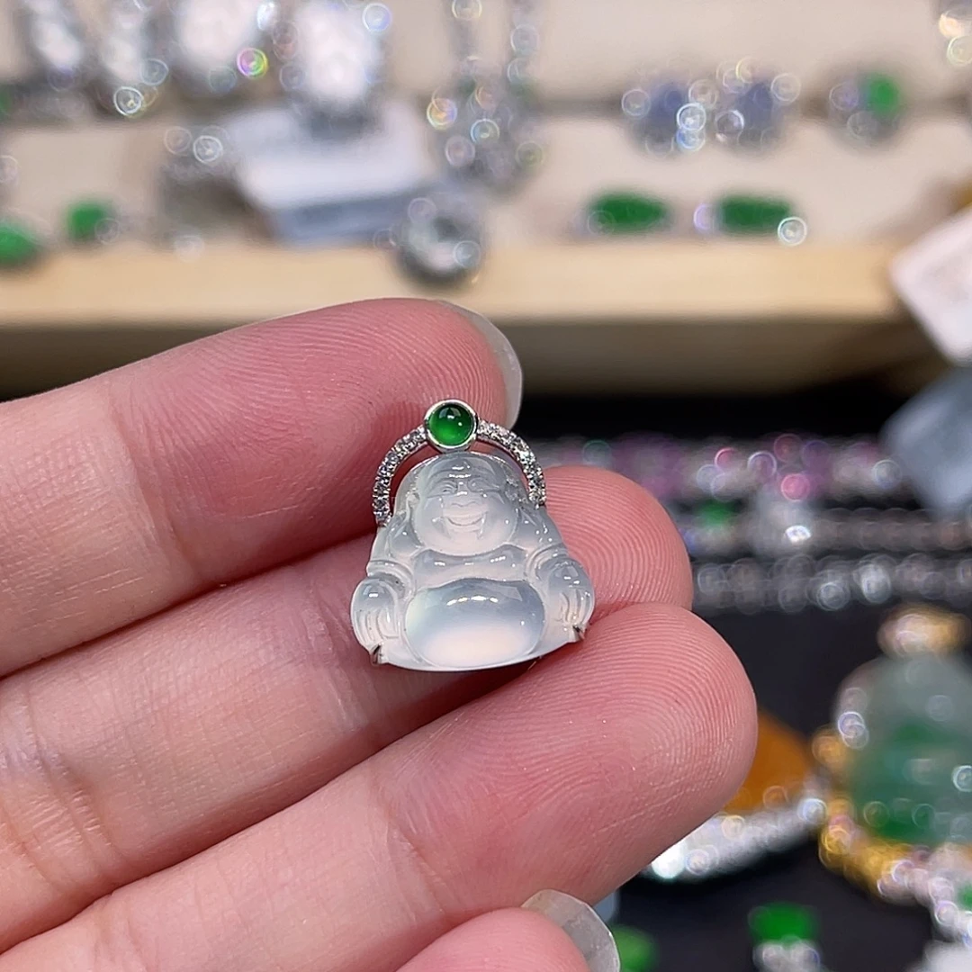 翡翠18K金镶嵌吊坠(不含链)佛公