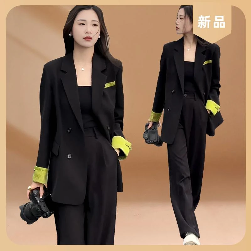西装女2025春秋新款拼色新中式西装外套潮时尚休闲通勤外套上衣女