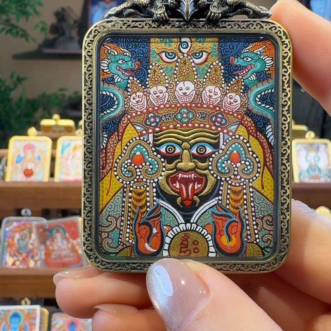 吊坠唐卡纯手绘 扎基 双面