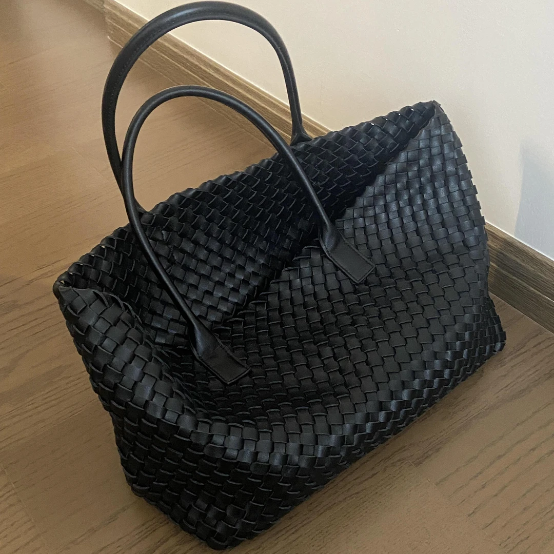 大容量手工编织包包女2025新款高级感简约通勤单肩腋下包托特大包