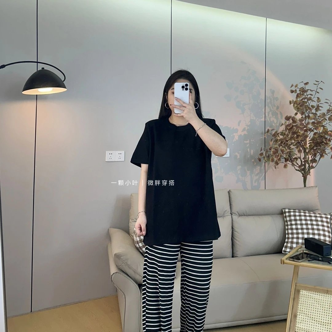 【一颗小叶】夏季微胖正肩设计感显瘦短袖T恤