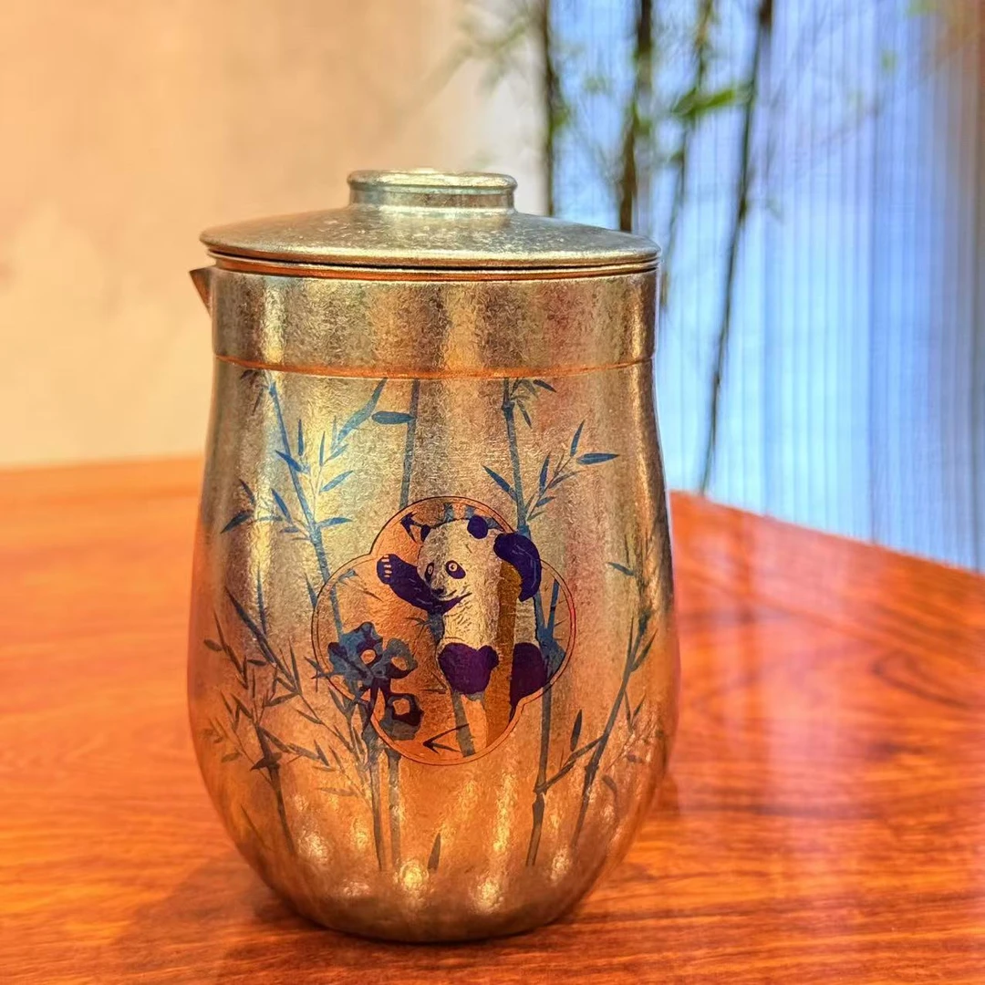 熊猫抱竹纯钛杯旅行茶具套组随身杯一壶三杯纯钛滤网茶隔收纳一体
