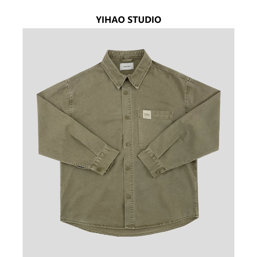 YIHAO STUDIO秋季男款休闲百搭潮流衬衫复古水洗宽松韩版小外套