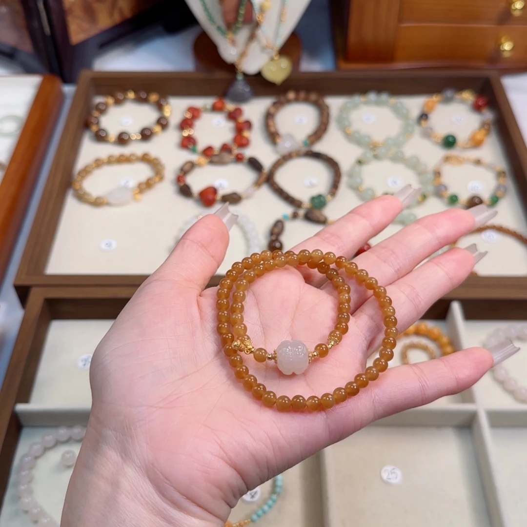 西***球手链未镶嵌和田玉（糖玉）