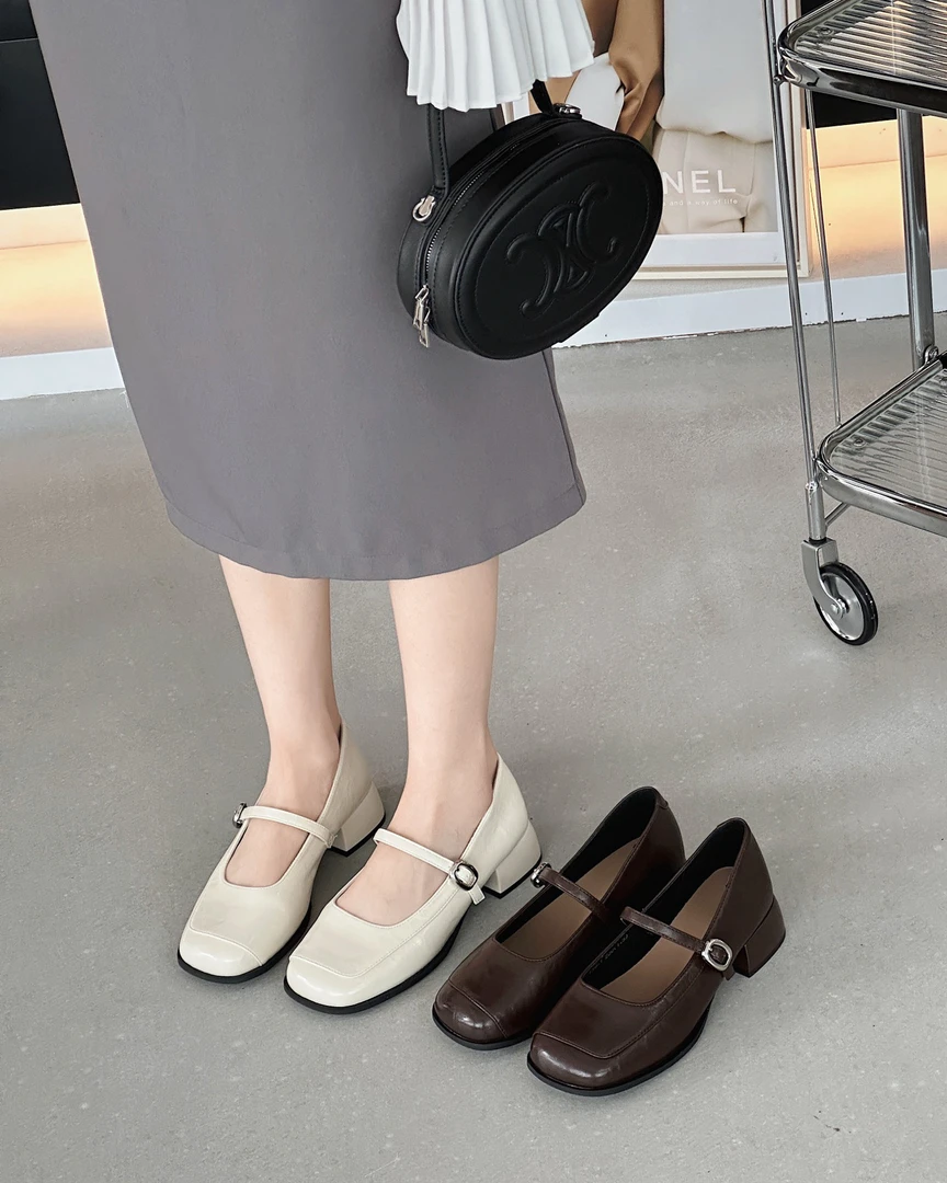 经典百搭轻便一脚蹬平底舒适软皮女士玛丽珍单鞋