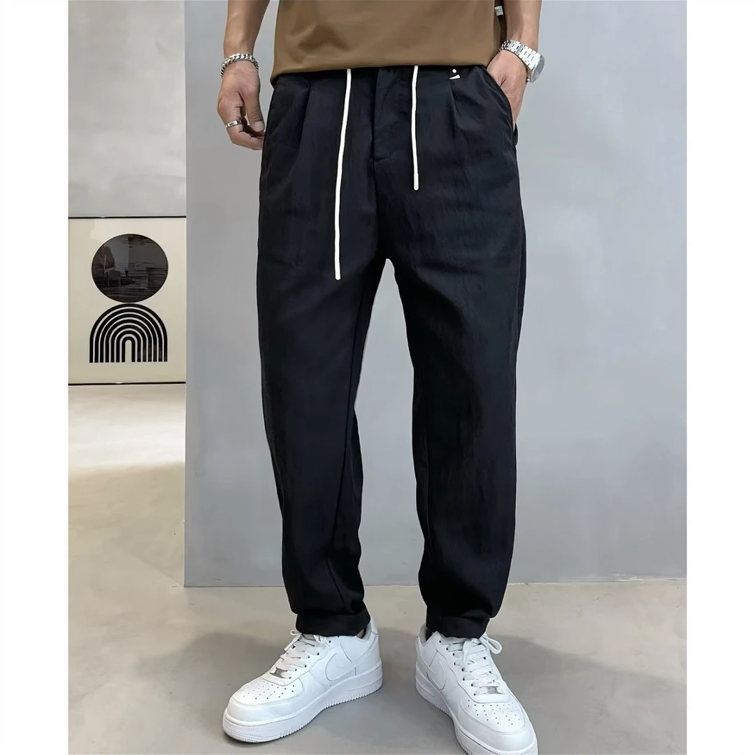 6967夏季超薄莱赛尔休闲裤抽绳松紧简约高级宽松休闲长裤