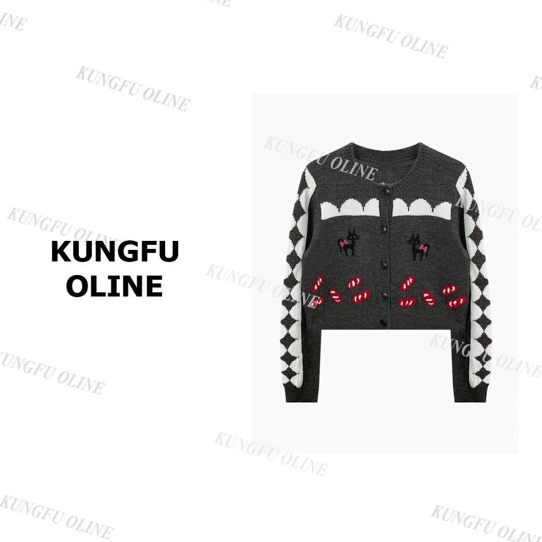 【小猫咪】KS7451复古提花秋冬高级百搭设计师长袖针织衫新