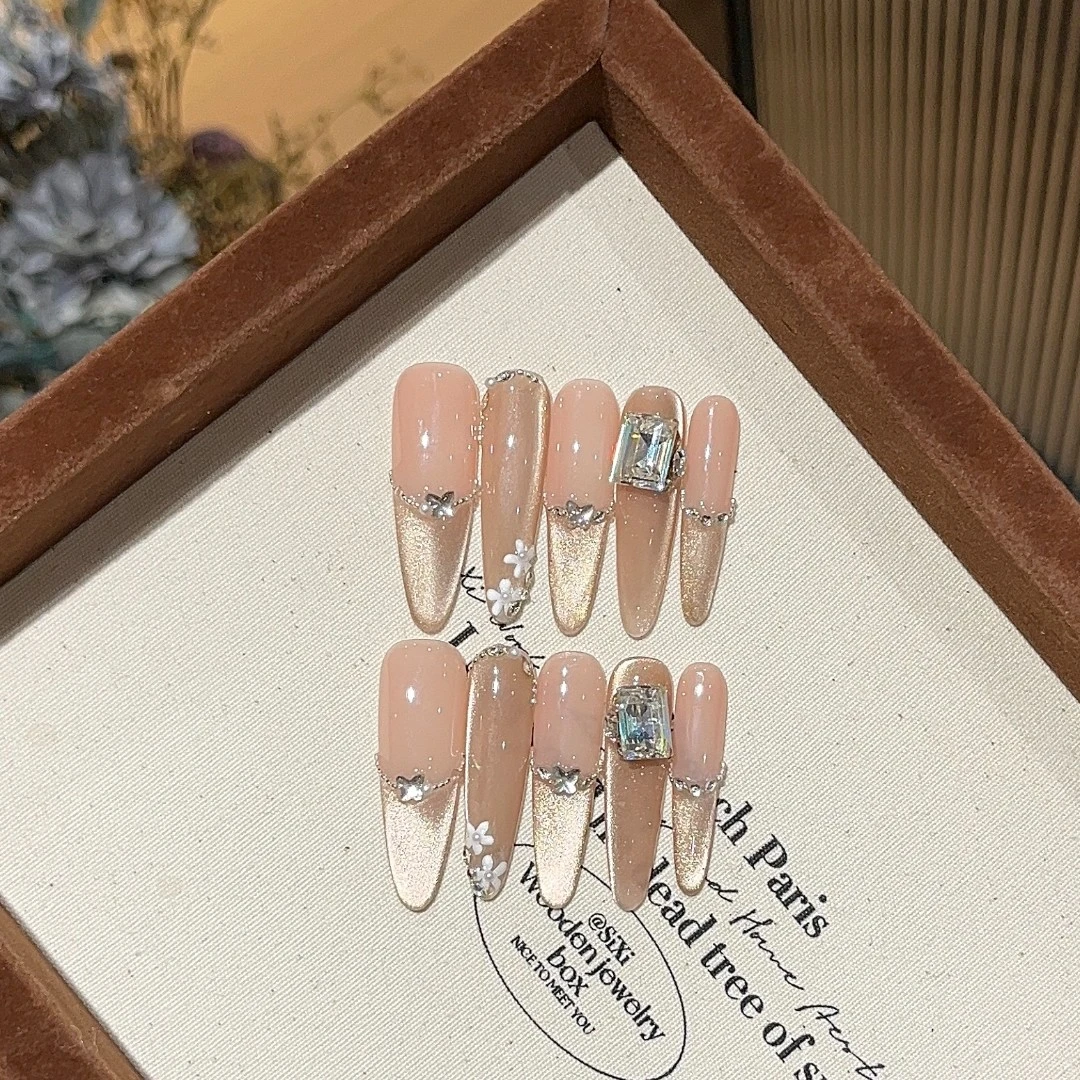 【解花语】美甲手工穿戴甲春夏新款解语花微笑猫眼合金链条精品手工