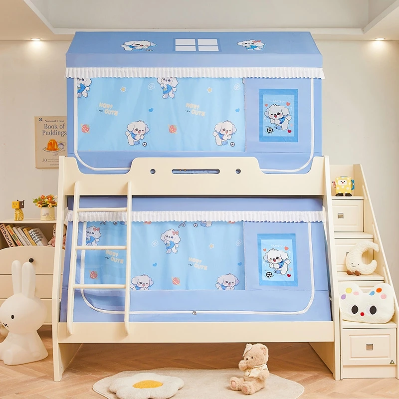 家用一体式上铺寝室梯形学生宿舍专版印花遮光帘上下铺子母蚊帐迪