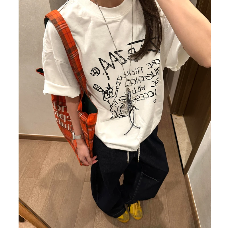 jtrt美式重磅短袖男女夏季涂鸦印花情侣半袖t恤oversize宽松上衣