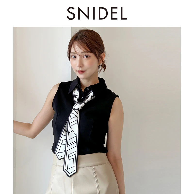 SNIDEL2025早秋新品优雅翻领丝带无袖针织上衣SWCT254246