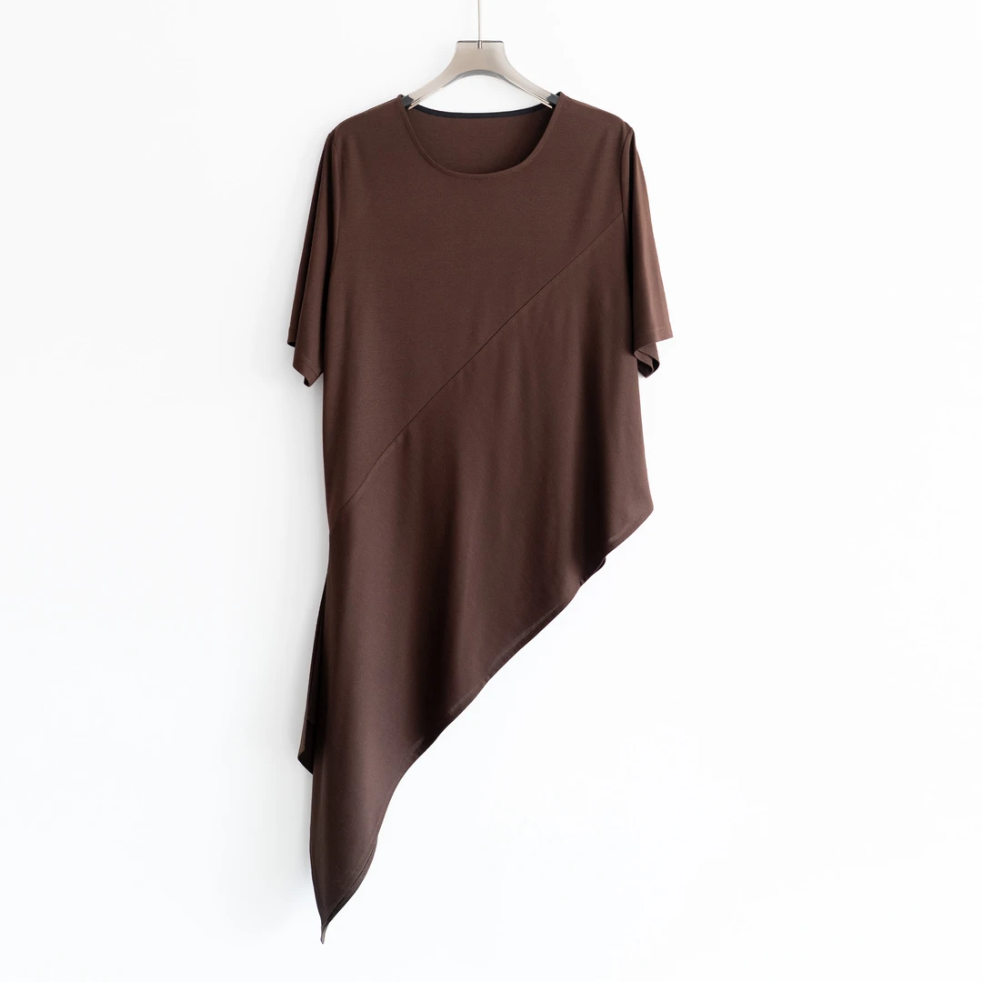 PS250372夏新款小众设计休闲时尚百搭短袖T恤斜边不对称遮肉显瘦