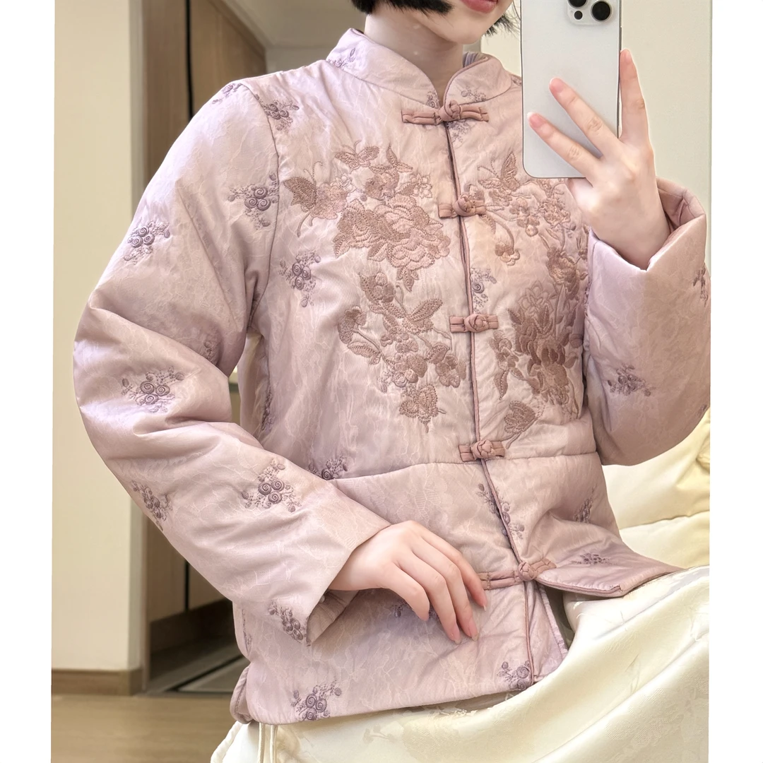 【苏温碗】棉服新中式长袖重工刺绣外套加棉加厚宽松保暖冬季女上衣