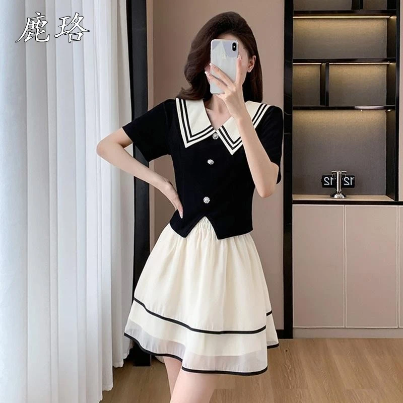 小香风短袖上衣半身裙两件套女夏2025夏季新款洋气百搭女士套装裙