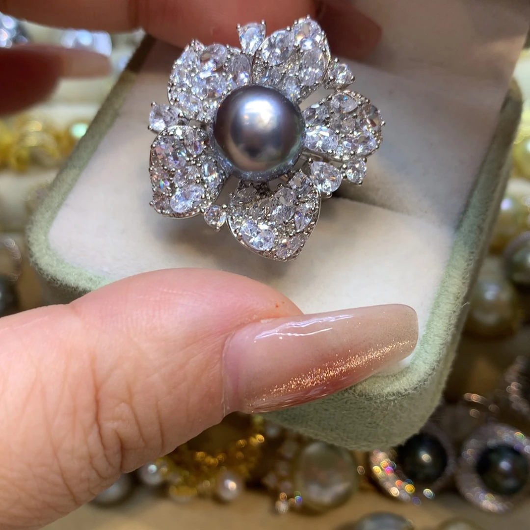 银S925镶嵌戒指海水珍珠